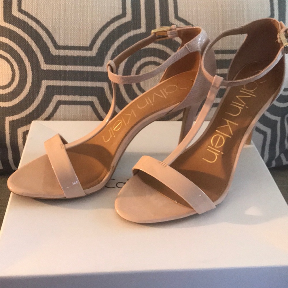 Beige Patent Leather T-Strap Heels (used 1x)